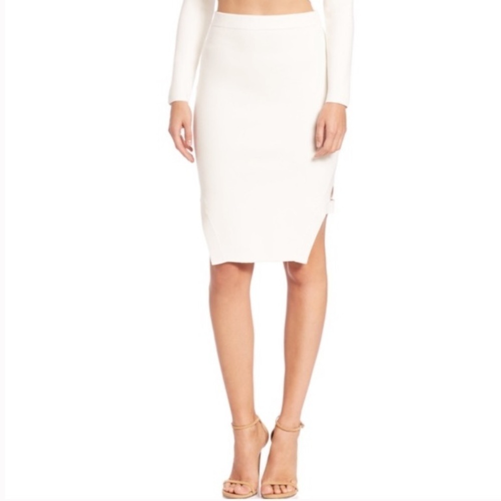 NWT Jonathan Simkhai Ivory Knit Side Cut Out Knee Length Pencil Skirt